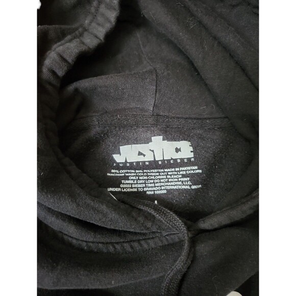 Justin Bieber Pullover Hoodie Women's Large Justice Concert Tour Peaches Black - Picture 5 of 7